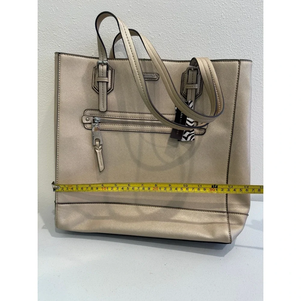 Dana‎ Buchman Metallic Champagne Gold Saffiano Tote Bag Zebra Print Lining NWT